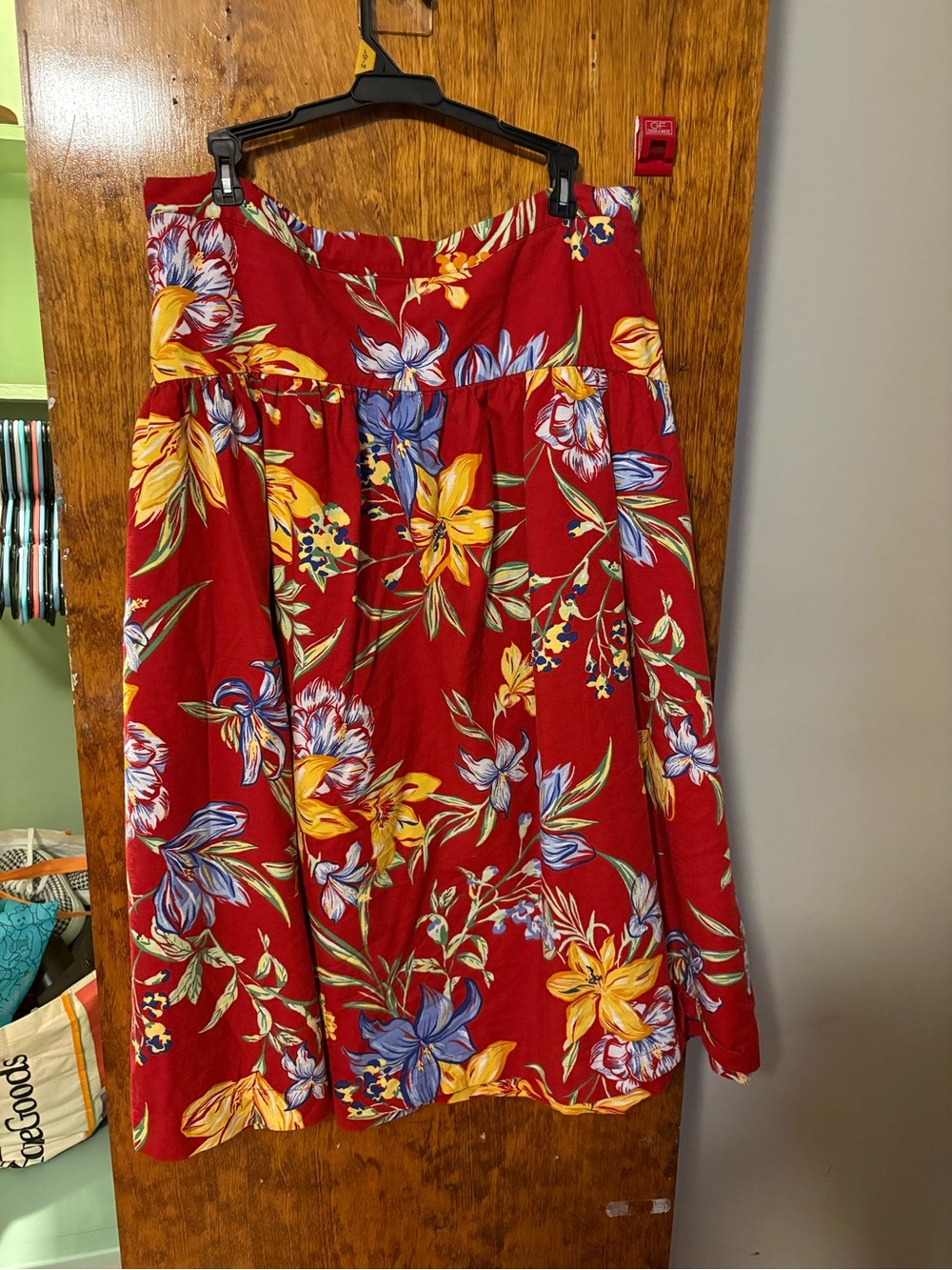 a new day Red Floral Maxi Skirt with Yellow & Blue Blooms